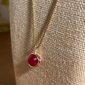 Natural Ruby Pendant Wire wrapped Gold Necklace on 18K gold over stainless steel